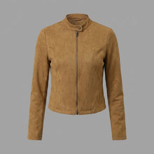 Laden Sie das Bild in den Galerie-Viewer, Women's Brown Suede Cropped Moto Jacket
