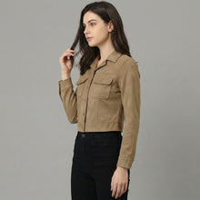Load image into Gallery viewer, Women's Cropped Tan Suede Jacket
