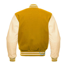 Load image into Gallery viewer, Varsity Letterman Yellow Wool and Leather Sleeves Jacket Leather Outlet
