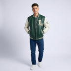 Men's Green & Cream Wool Leather Varsity Jacket