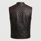 Men’s Leather Motorcycle Vest with Diamond Stitch – Biker Riding Vest