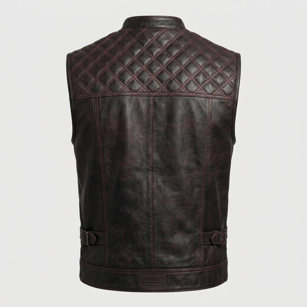 Men’s Leather Motorcycle Vest with Diamond Stitch – Biker Riding Vest