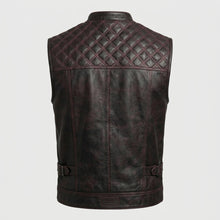 Load image into Gallery viewer, Men’s Leather Motorcycle Vest with Diamond Stitch – Biker Riding Vest
