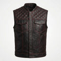 Men’s Leather Motorcycle Vest with Diamond Stitch – Biker Riding Vest
