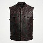 Men’s Leather Motorcycle Vest with Diamond Stitch – Biker Riding Vest