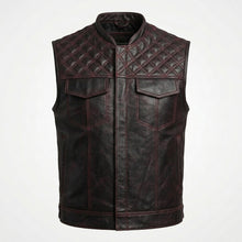 Load image into Gallery viewer, Men’s Leather Motorcycle Vest with Diamond Stitch – Biker Riding Vest
