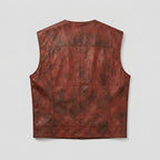 Men’s Vintage Red Leather Biker Vest – Classic Motorcycle Riding Vest