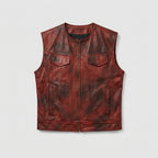 Men’s Vintage Red Leather Biker Vest – Classic Motorcycle Riding Vest