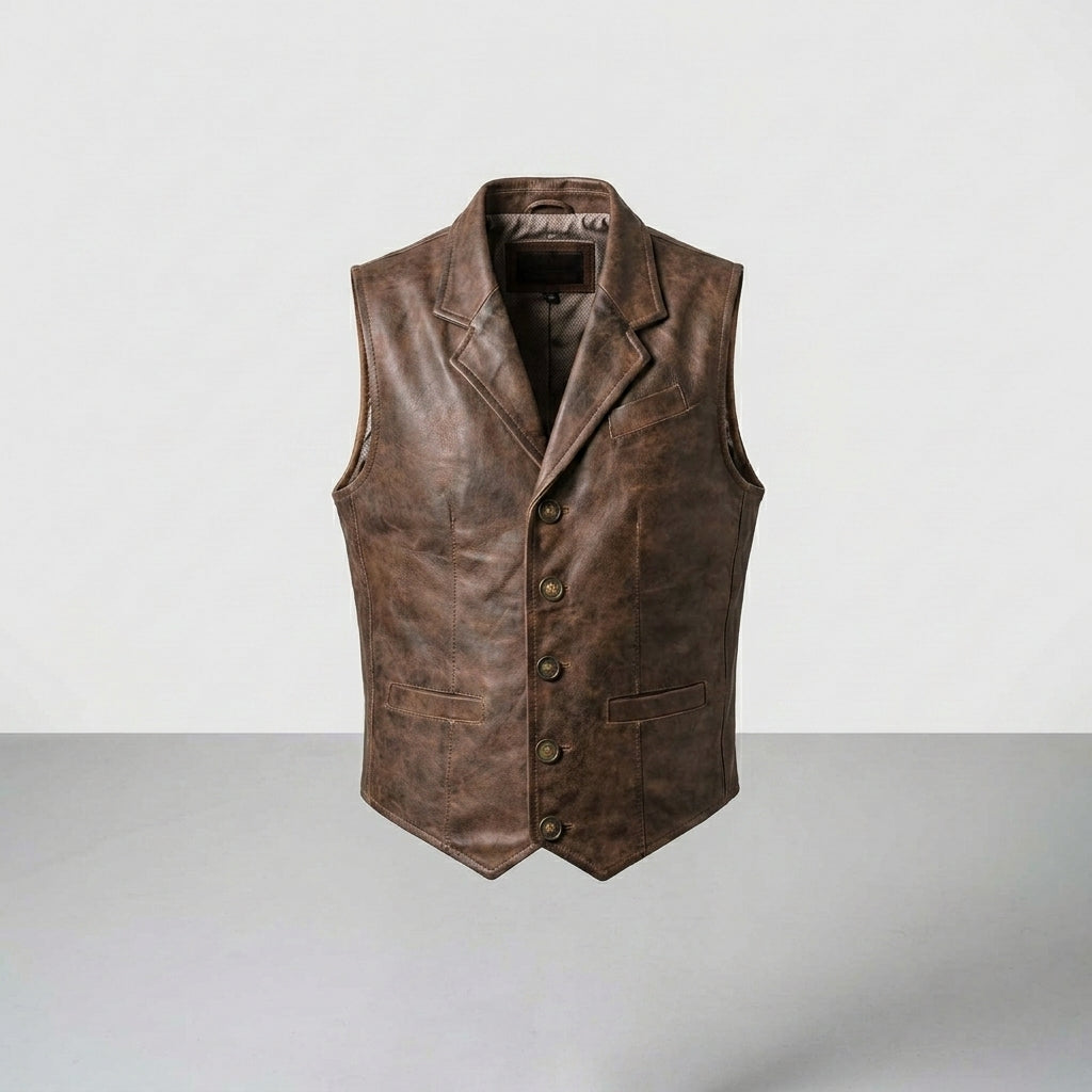 Men’s Motorcycle Leather Vest – Classic Biker Riding Vest