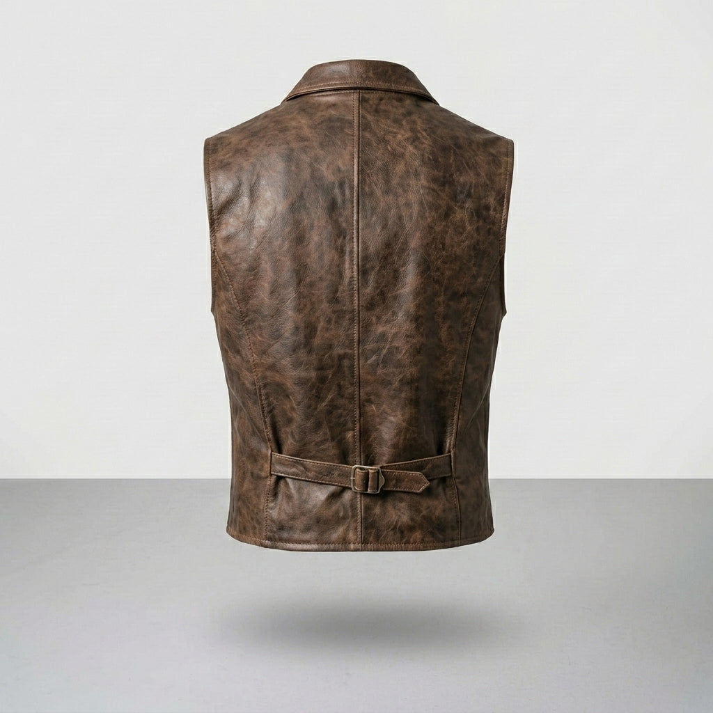 Men’s Motorcycle Leather Vest – Classic Biker Riding Vest