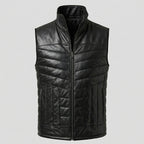 Men’s Black Quilted Leather Puffer Vest – Insulated Biker Vest