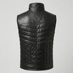 Men’s Black Quilted Leather Puffer Vest – Insulated Biker Vest