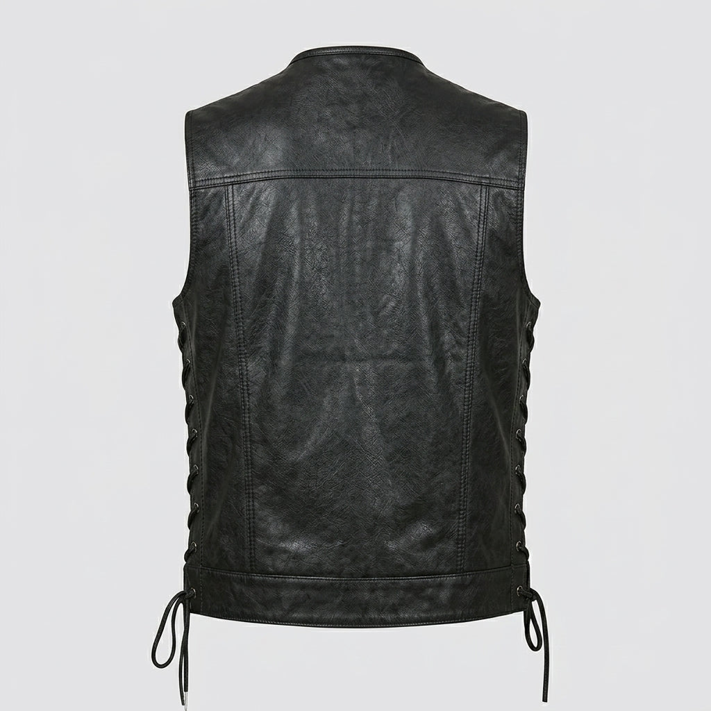 Men’s Black Sheepskin Leather Biker Vest – Premium Motorcycle Vest