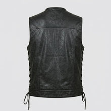 Load image into Gallery viewer, Men’s Black Sheepskin Leather Biker Vest – Premium Motorcycle Vest
