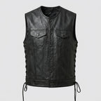 Men’s Black Sheepskin Leather Biker Vest – Premium Motorcycle Vest