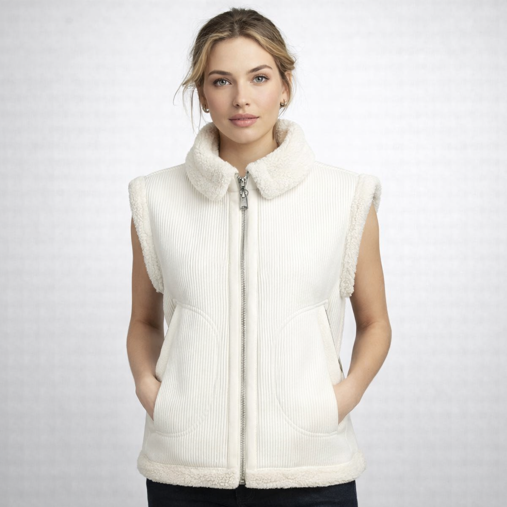 Women's White Teddy Shearling Vest