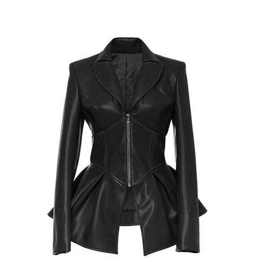 Women Black Frock Leather Jacket
