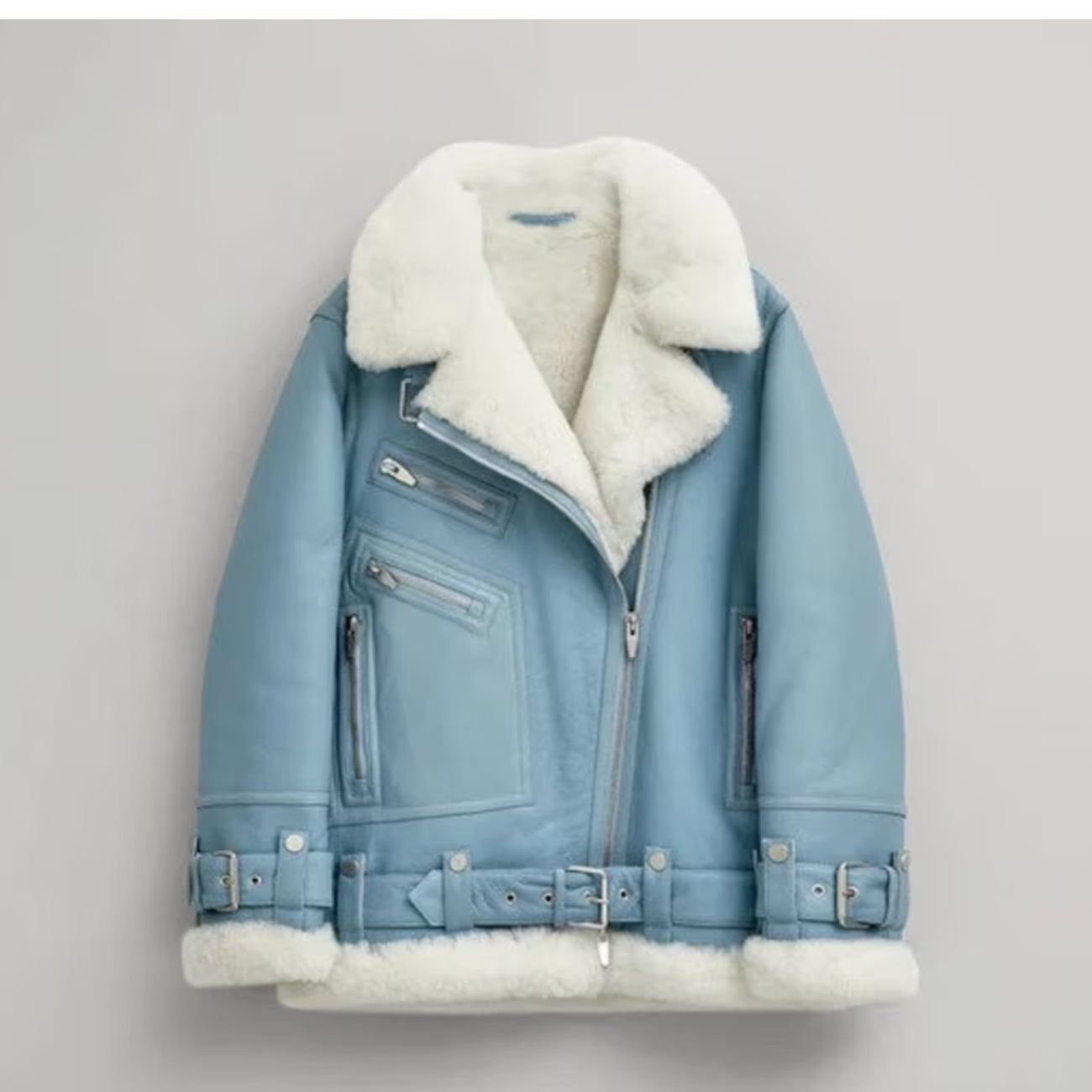 Women Light Blue B3 RAF Aviator Leather Jacket Leather Outlet
