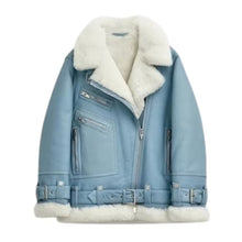 Load image into Gallery viewer, Women Light Blue Bomber Jacket RAF Aviator Stylish Leather Outlet
