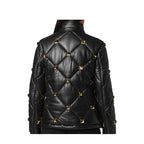 Women Luxury Black leather Bomber Jacket Leather Outlet