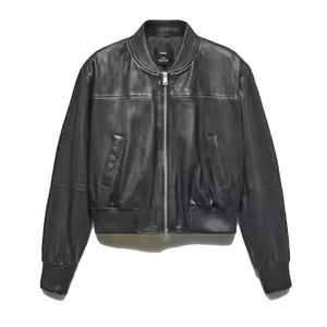 Women New Black Leather bomber jacket