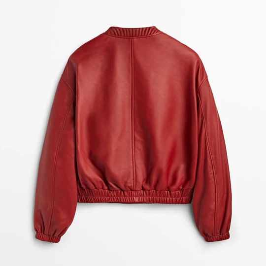 Damen rote Shearling Leder Bomberjacke