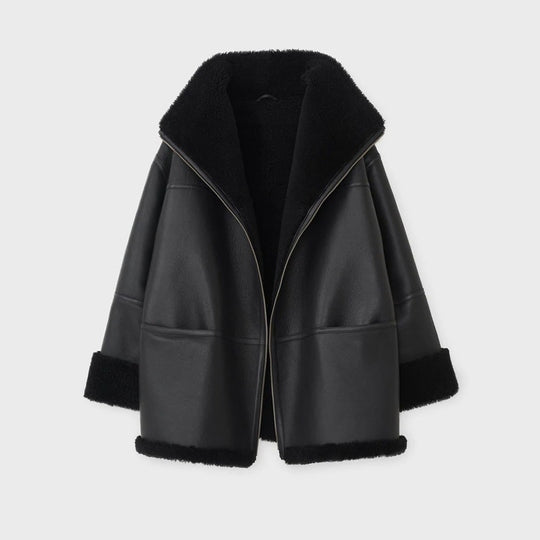 Damen B3 RAF Pilotenjacke aus schwarzem Shearling-Lammfell