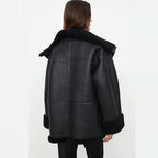Damen B3 RAF Pilotenjacke aus schwarzem Shearling-Lammfell