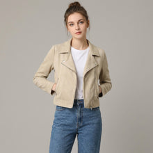 Load image into Gallery viewer, Women's Beige Suede Moto Jacket
