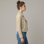 Women's Beige Suede Moto Jacket