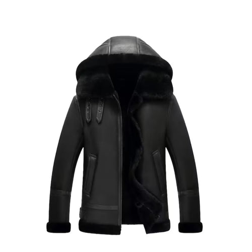 Women's Black Bomber B3 Hooded Aviator Leather Jacket Leather Outlet