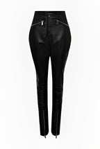 Women's Black Leather Biker Pants