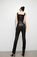 Women's Black Leather Biker Pants