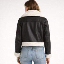 Load image into Gallery viewer, Women's Black Leather &amp; White Shearling Jacket
