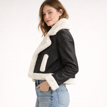 Load image into Gallery viewer, Women's Black Leather &amp; White Shearling Jacket
