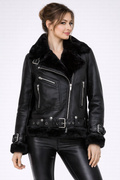 Women's Black Shearling Aviator Jacket