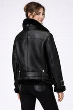 Women's Black Shearling Aviator Jacket