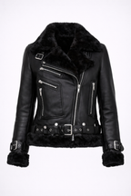 Women's Black Shearling Aviator Jacket