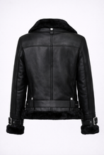 Laden Sie das Bild in den Galerie-Viewer, Women's Black Shearling Aviator Jacket
