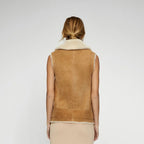 Braune Damen-Lammfell-Lederweste