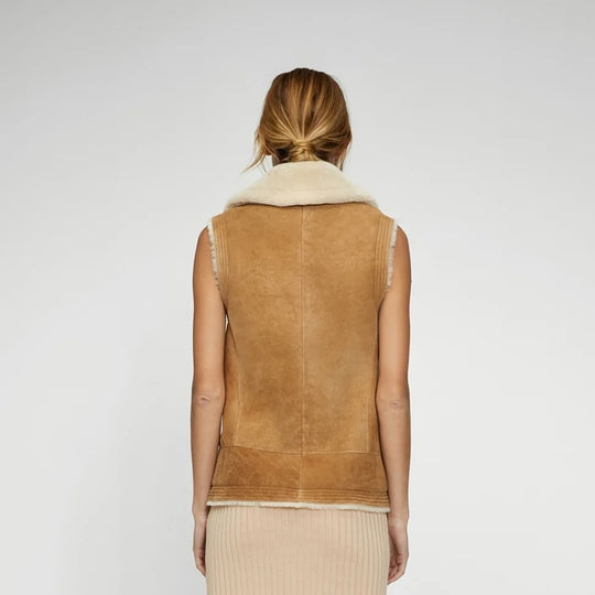 Braune Damen-Lammfell-Lederweste