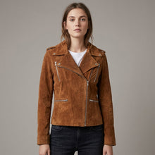 Load image into Gallery viewer, Women's Brown Suede Biker Jacket
