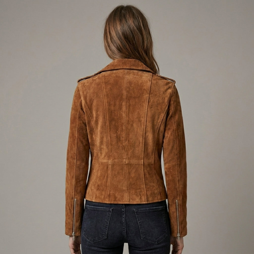 Women's Brown Suede Biker Jacket