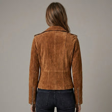 Load image into Gallery viewer, Women's Brown Suede Biker Jacket
