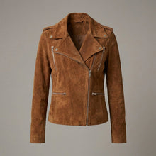 Load image into Gallery viewer, Women's Brown Suede Biker Jacket
