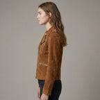 Women's Brown Suede Biker Jacket