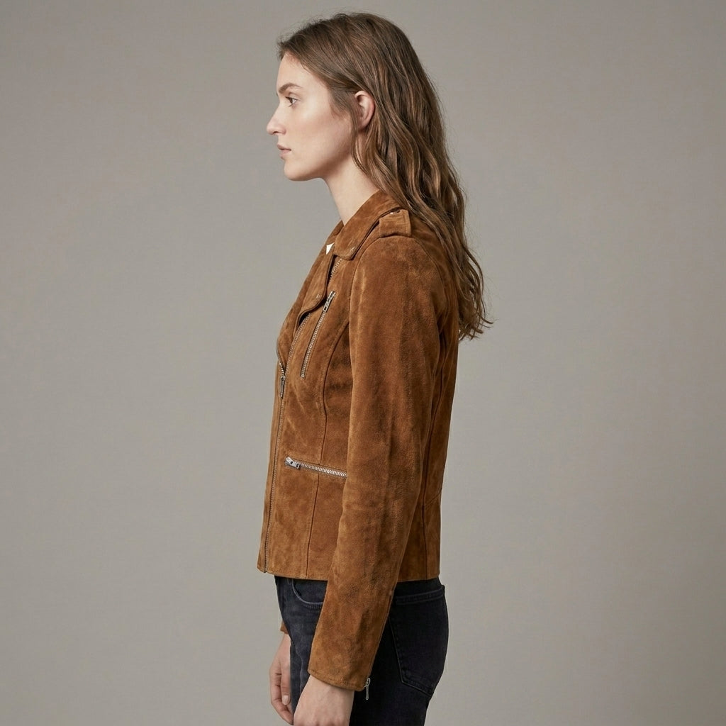 Women's Brown Suede Biker Jacket