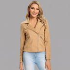 Women's Camel Suede Biker Jacket