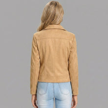 Load image into Gallery viewer, Women's Camel Suede Biker Jacket
