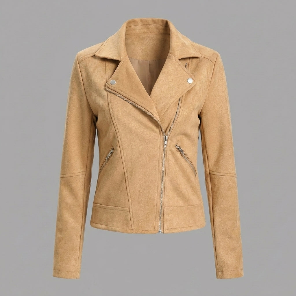 Women's Camel Suede Biker Jacket